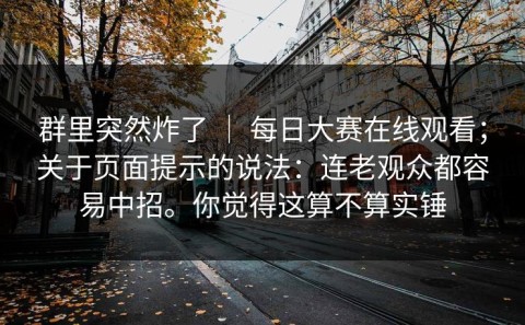 群里突然炸了 ｜ 每日大赛在线观看；关于页面提示的说法：连老观众都容易中招。你觉得这算不算实锤